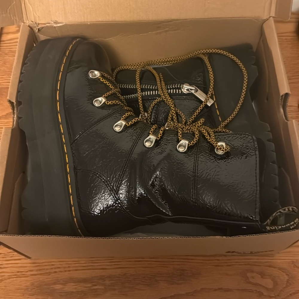 Dr.Martens Ghilana Max Distressed Patent Leather Platform Boots 'Black' Women's